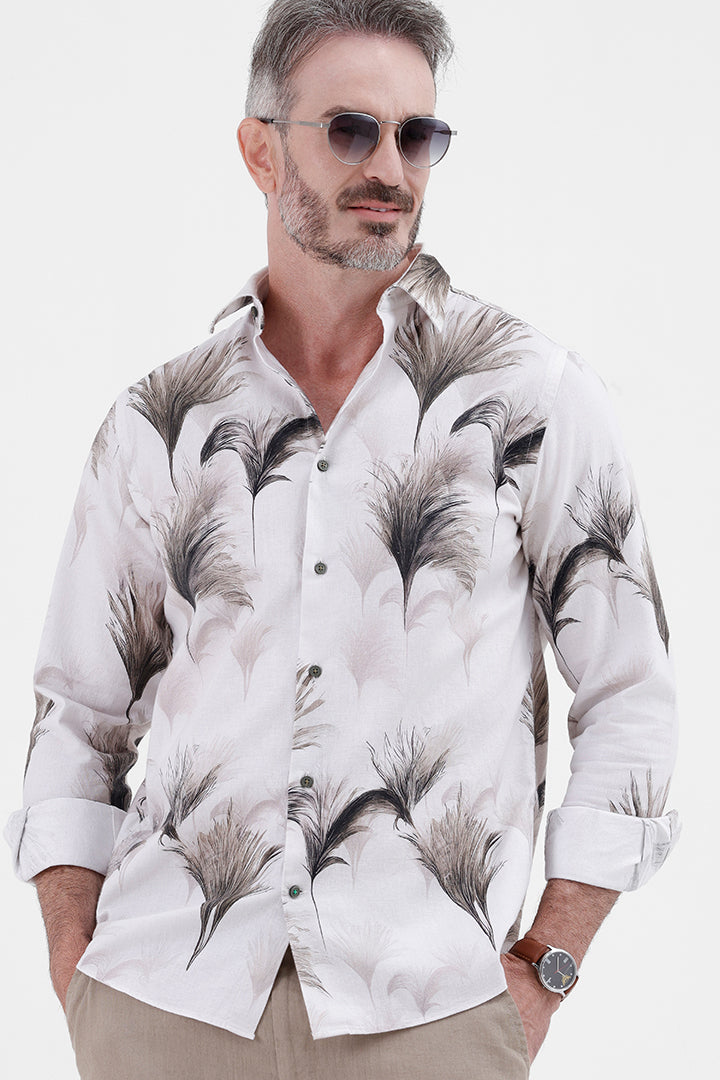 GREEN PAMPAS GRASS COTTON LINEN PRINT SHIRT