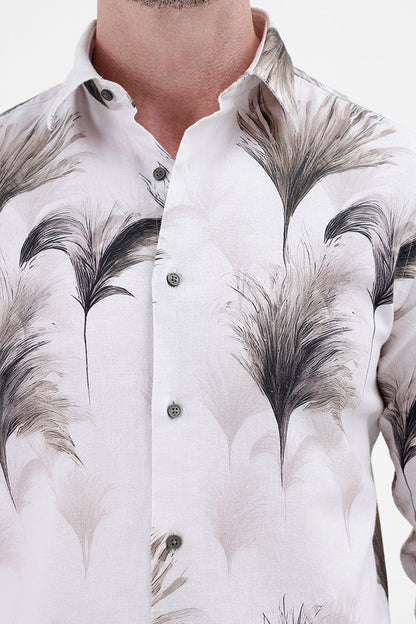 GREEN PAMPAS GRASS COTTON LINEN PRINT SHIRT