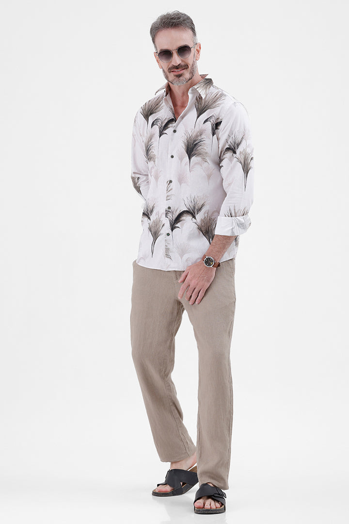 GREEN PAMPAS GRASS COTTON LINEN PRINT SHIRT