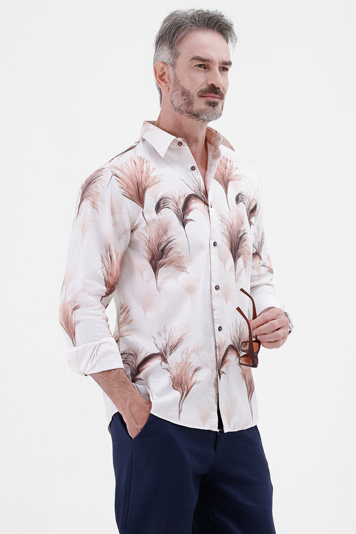 PEACH PAMPAS GRASS COTTON LINEN PRINT SHIRT
