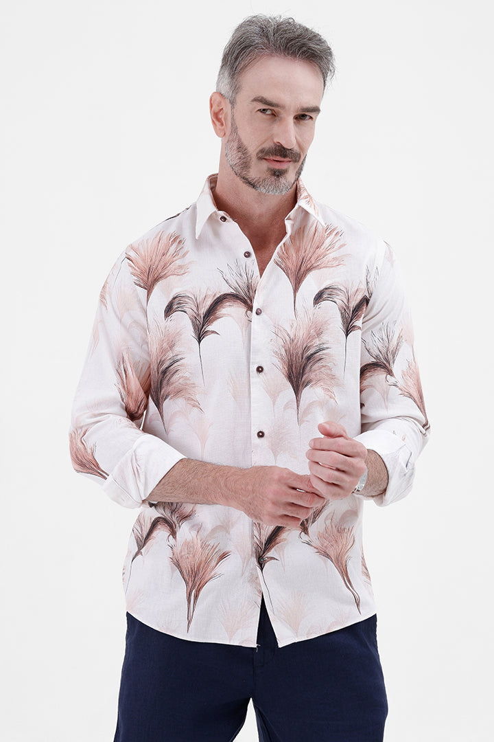 PEACH PAMPAS GRASS COTTON LINEN PRINT SHIRT