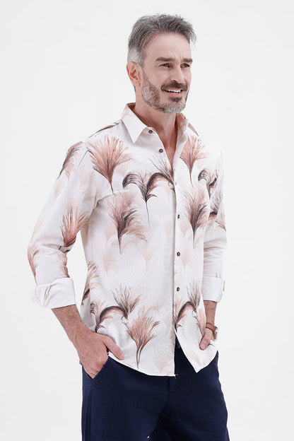 PEACH PAMPAS GRASS COTTON LINEN PRINT SHIRT