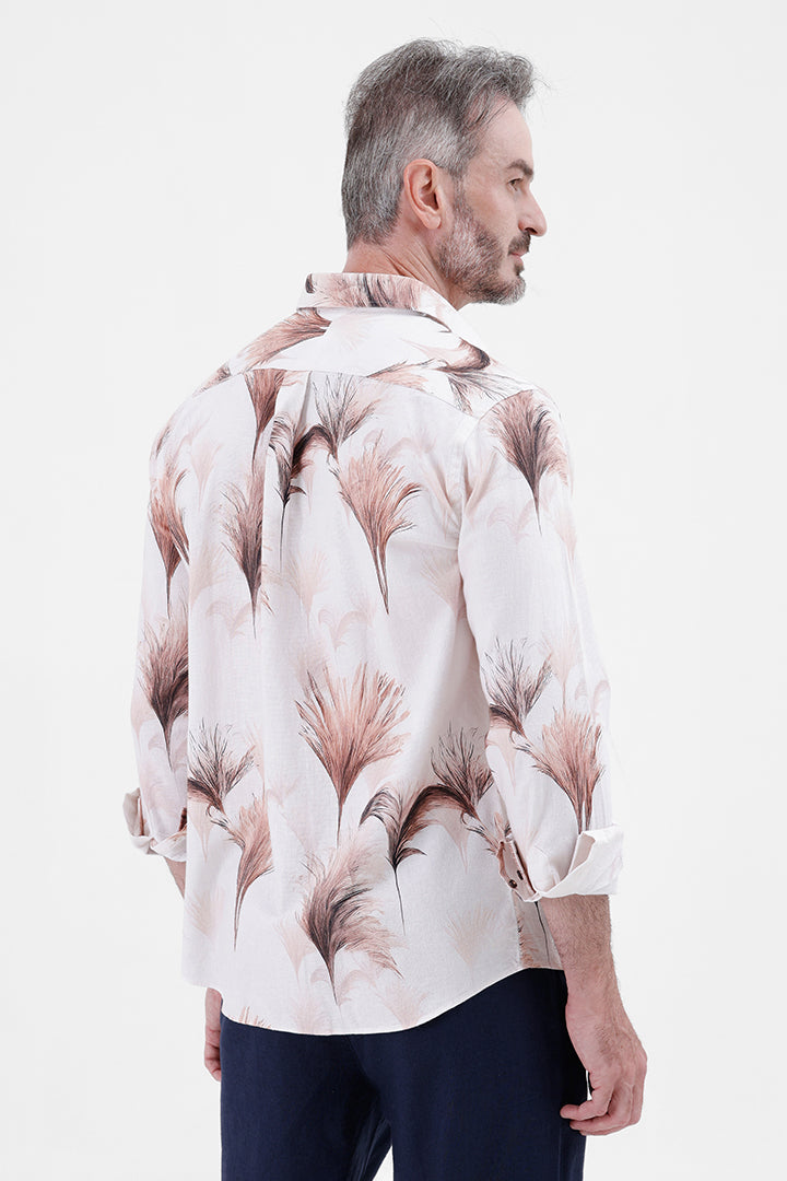 PEACH PAMPAS GRASS COTTON LINEN PRINT SHIRT