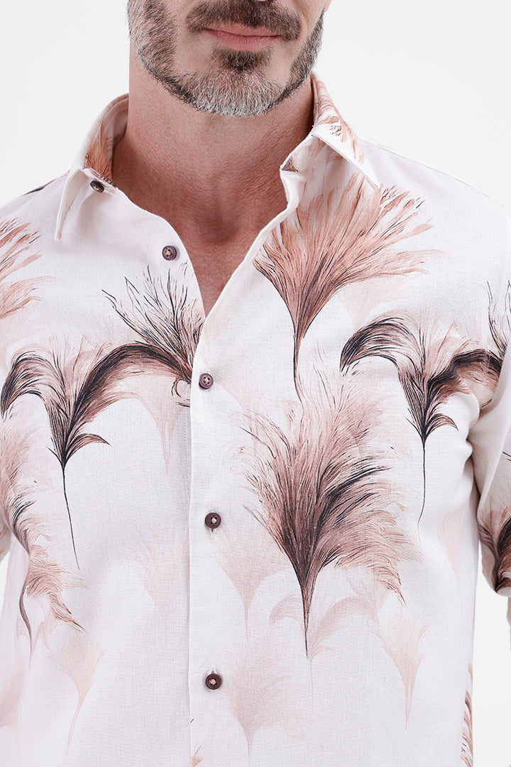 PEACH PAMPAS GRASS COTTON LINEN PRINT SHIRT