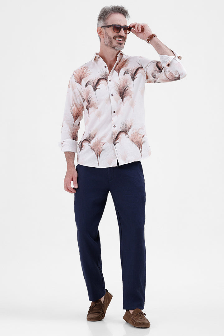 PEACH PAMPAS GRASS COTTON LINEN PRINT SHIRT