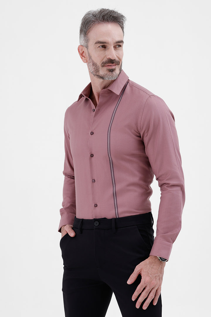 RASPBERRY ROSE COTTON 
PLACEMENT STRIPE SHIRT