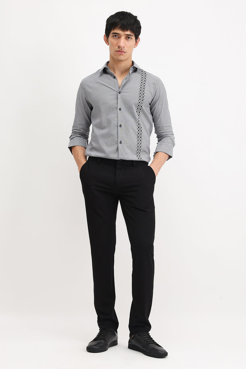 PLACEMENT STRIPE HOUNDSTOOTH SHIRT