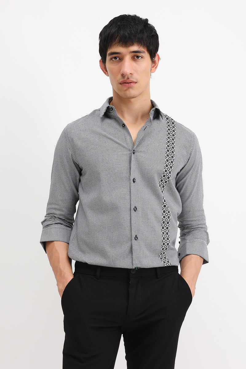 PLACEMENT STRIPE HOUNDSTOOTH SHIRT