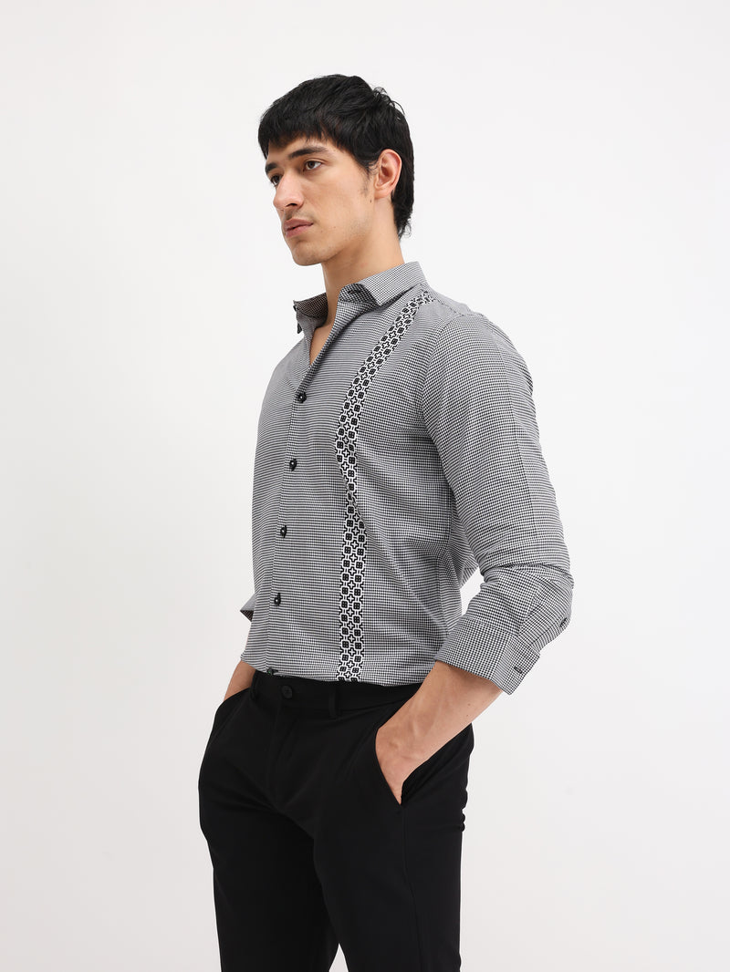 PLACEMENT STRIPE HOUNDSTOOTH SHIRT