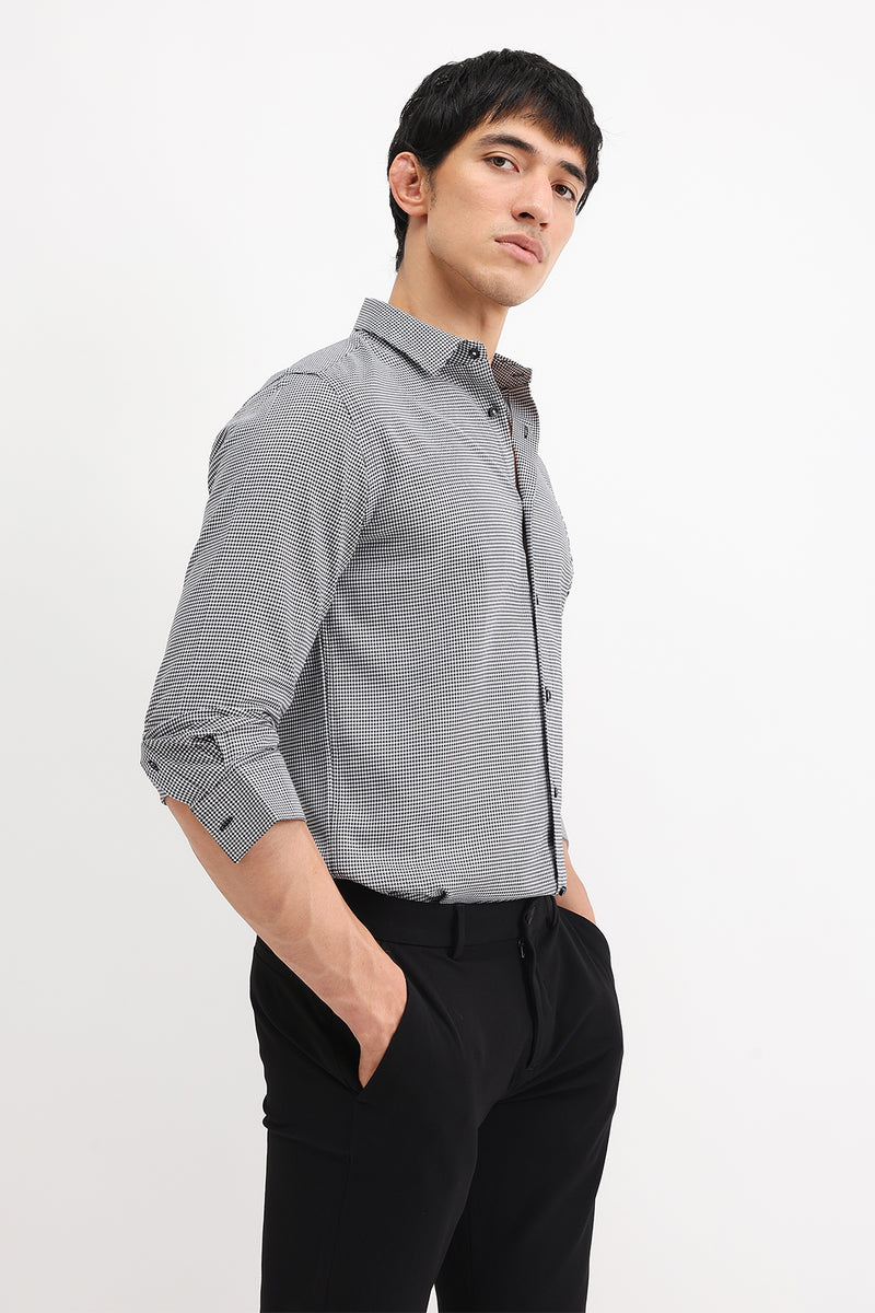 PLACEMENT STRIPE HOUNDSTOOTH SHIRT