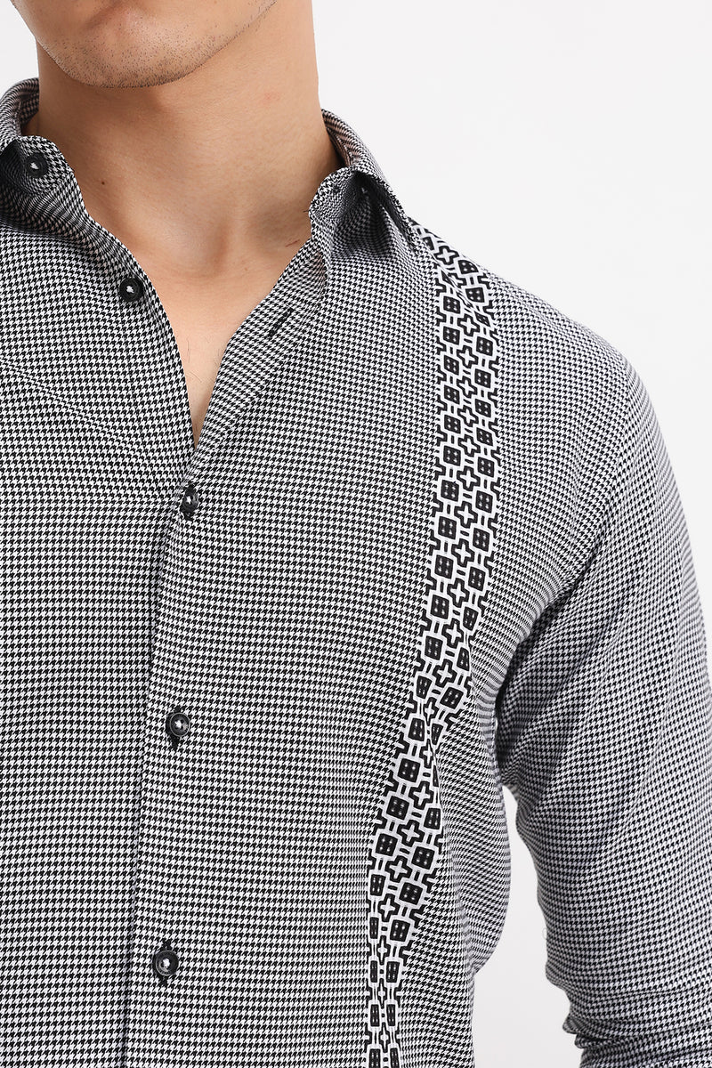 PLACEMENT STRIPE HOUNDSTOOTH SHIRT