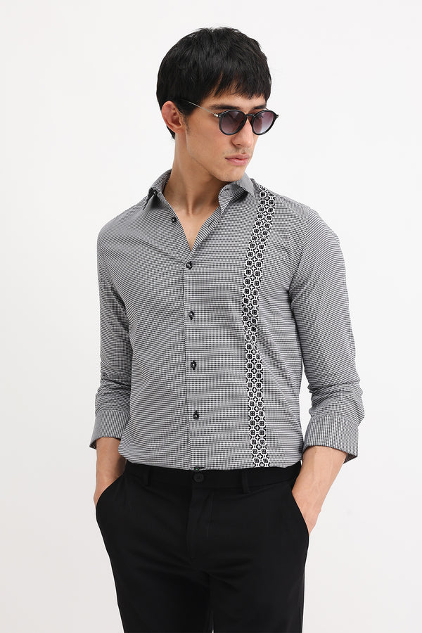 PLACEMENT STRIPE HOUNDSTOOTH SHIRT