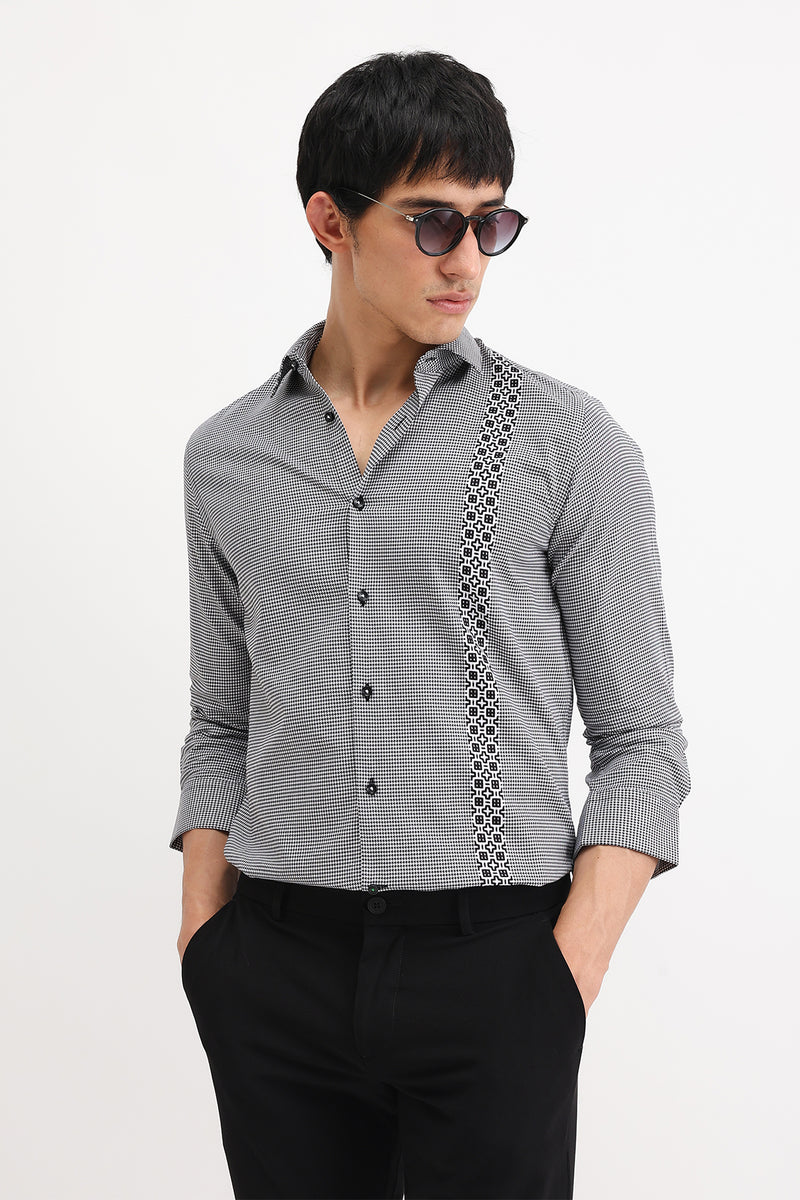 PLACEMENT STRIPE HOUNDSTOOTH SHIRT