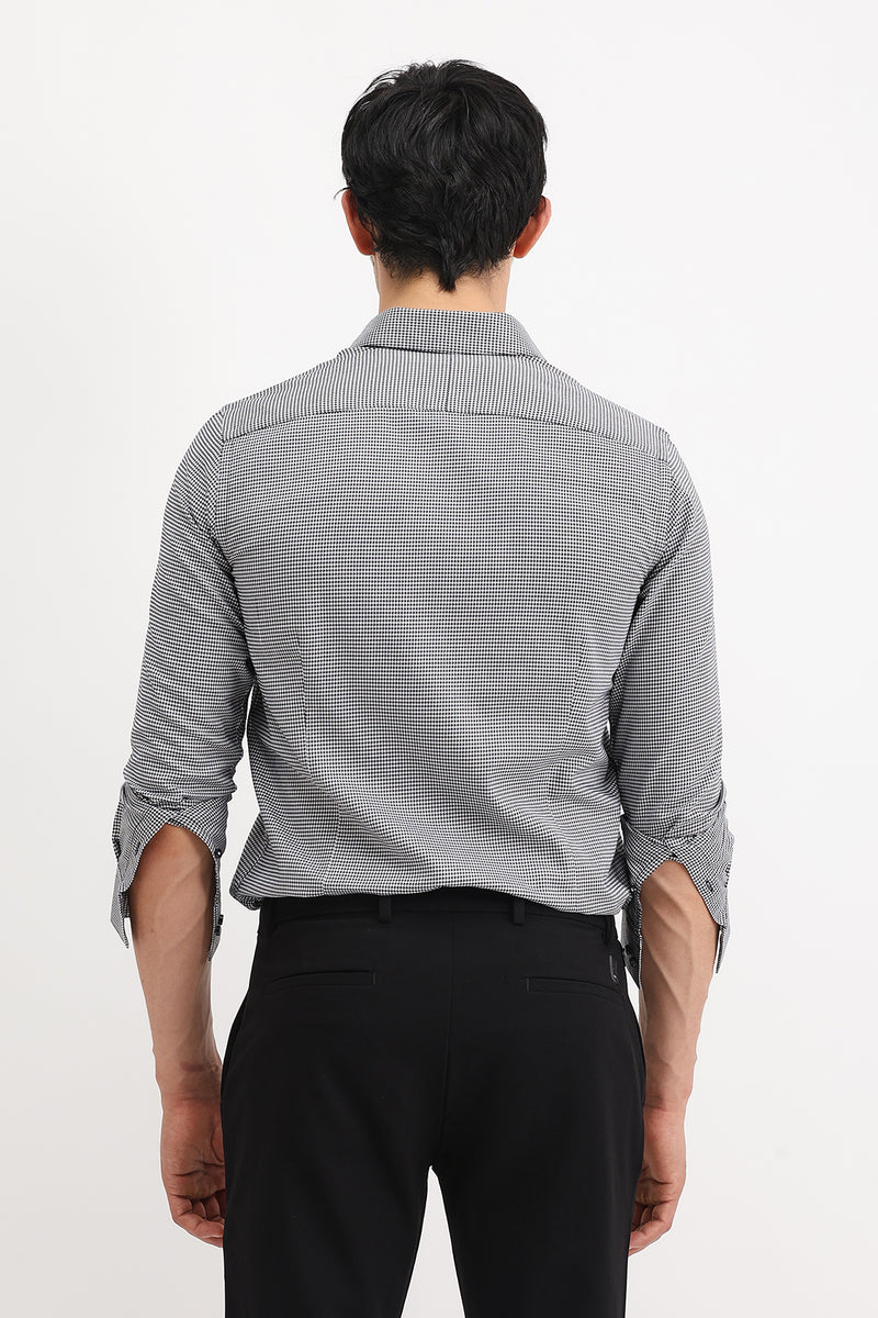 PLACEMENT STRIPE HOUNDSTOOTH SHIRT