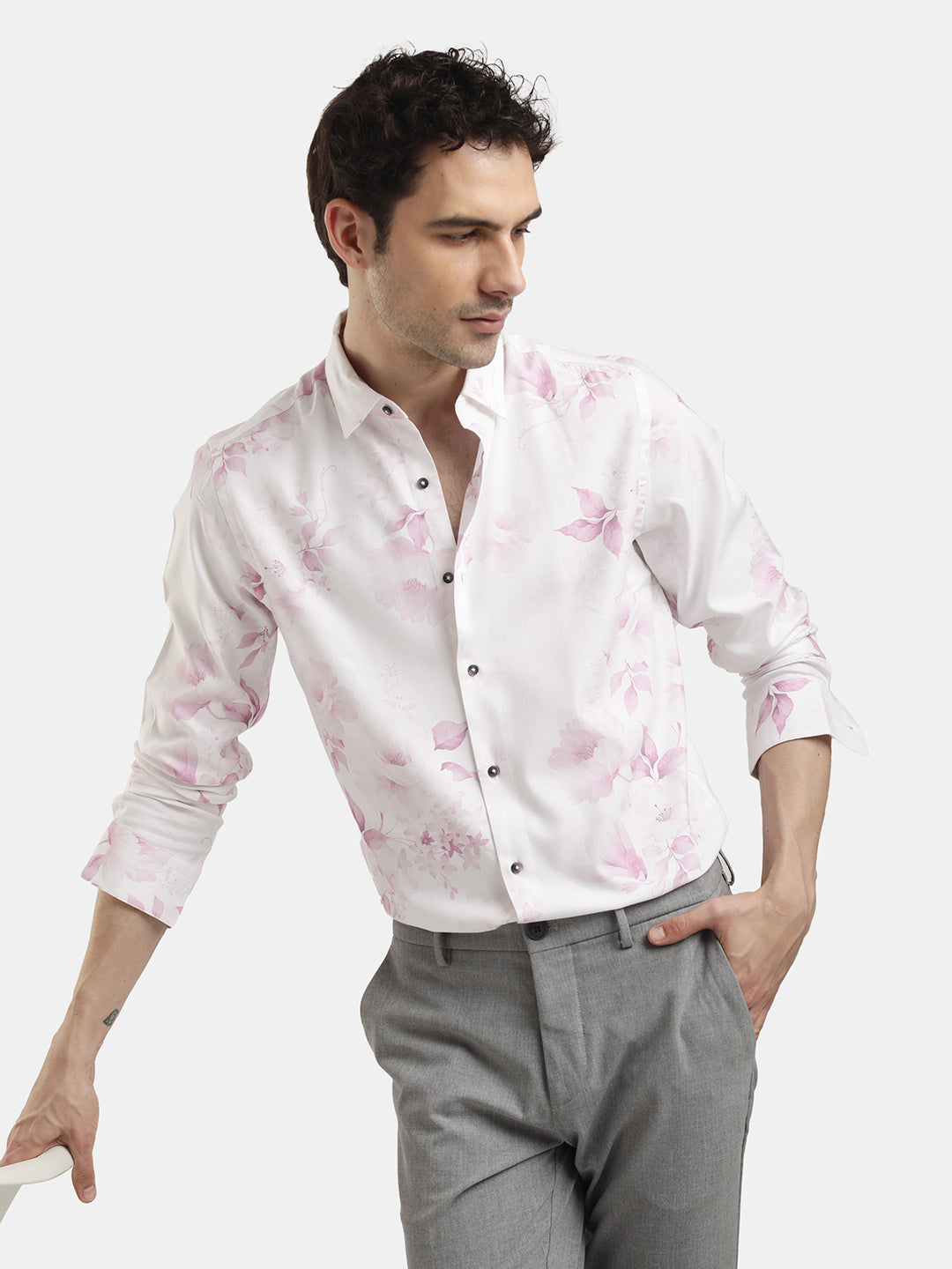 LIGHT PINK FLORAL PRINTED SHIRT