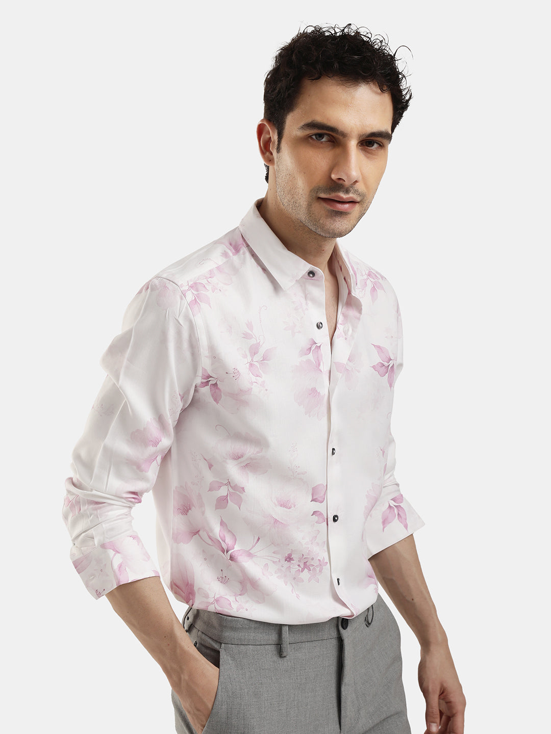 LIGHT PINK FLORAL PRINTED SHIRT