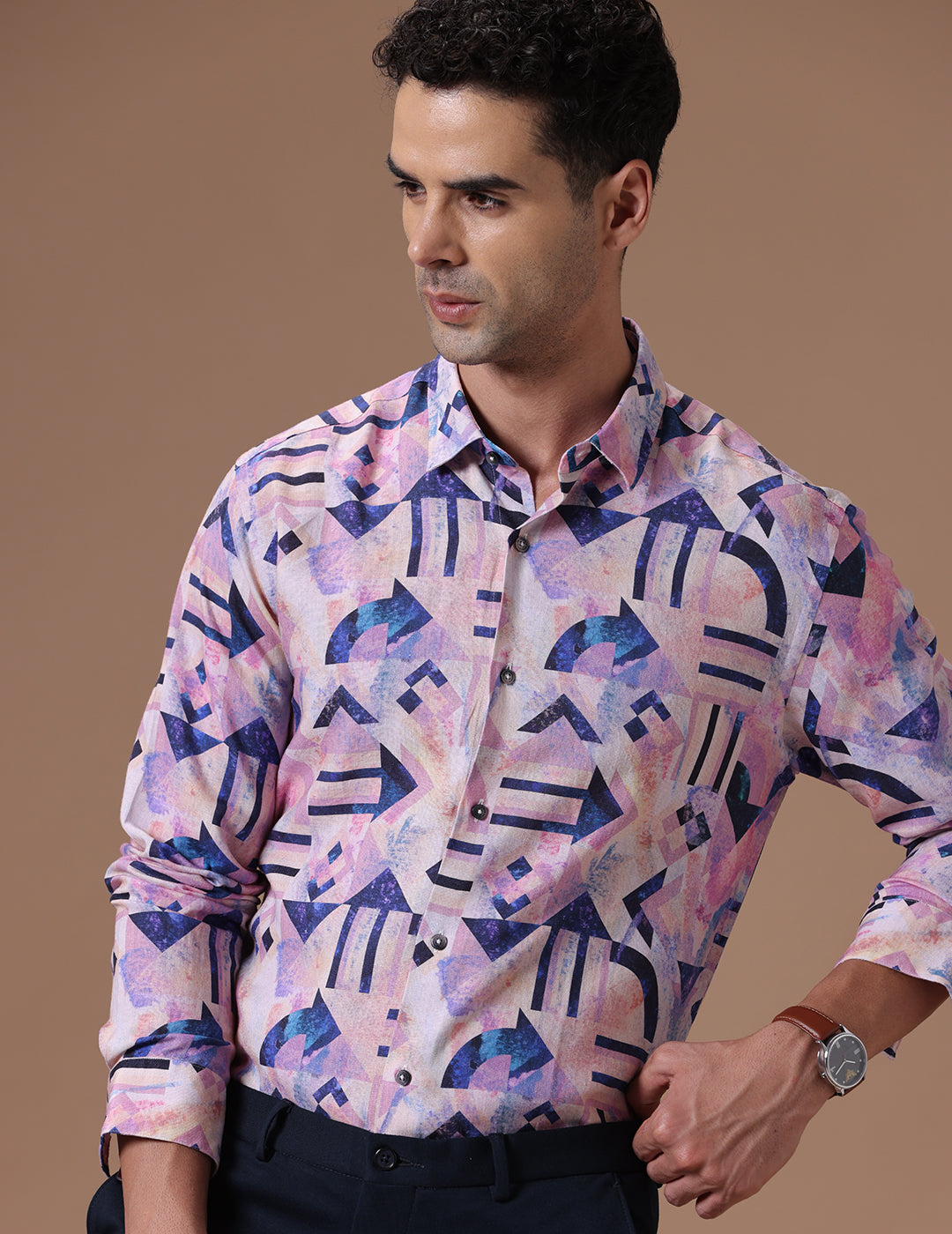 Comfort fit Printed Salt pink Smart casual Tencel Linen Full sleeve Shirt (FRANCIS)