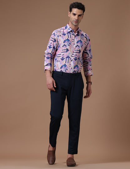 Comfort fit Printed Salt pink Smart casual Tencel Linen Full sleeve Shirt (FRANCIS)