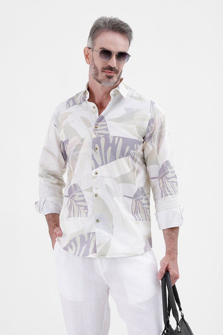 MINT GREEN ABSTRACT COTTON LINEN PRINT SHIRT