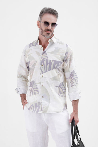 MINT GREEN ABSTRACT COTTON LINEN PRINT SHIRT