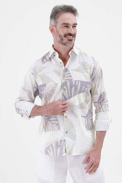 MINT GREEN ABSTRACT COTTON LINEN PRINT SHIRT