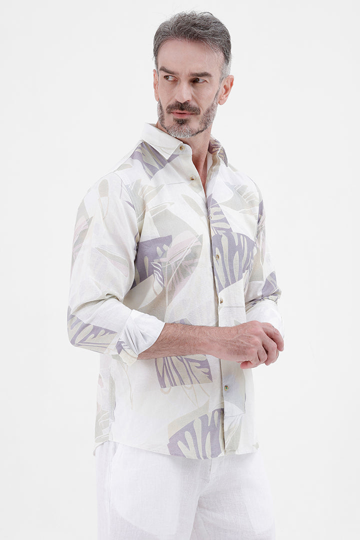 MINT GREEN ABSTRACT COTTON LINEN PRINT SHIRT