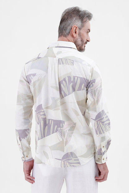 MINT GREEN ABSTRACT COTTON LINEN PRINT SHIRT