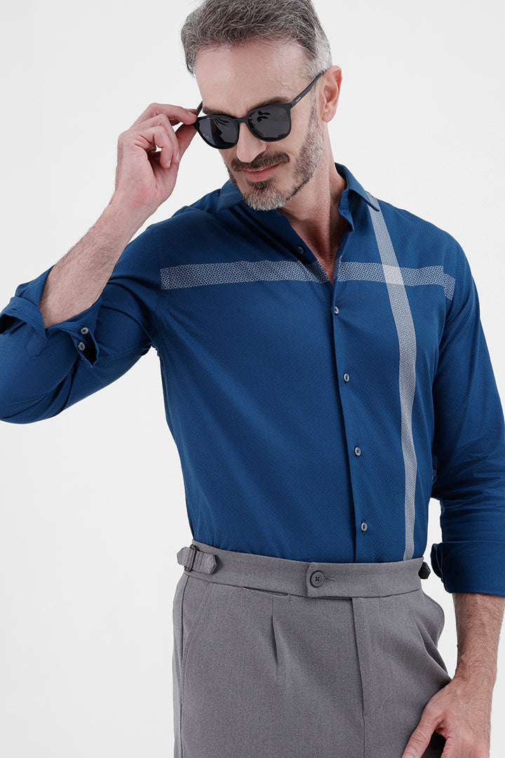 ROYAL BLUE COTTON 
PLACEMENT STRIPE SHIRT