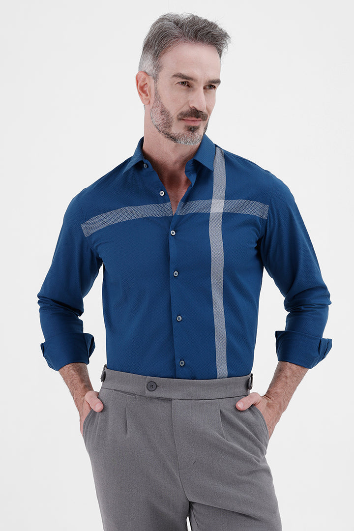 ROYAL BLUE COTTON 
PLACEMENT STRIPE SHIRT