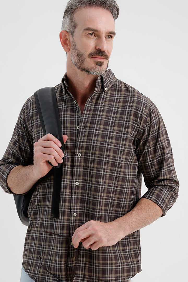WALNUT BROWN COTTON CHECK SHIRT