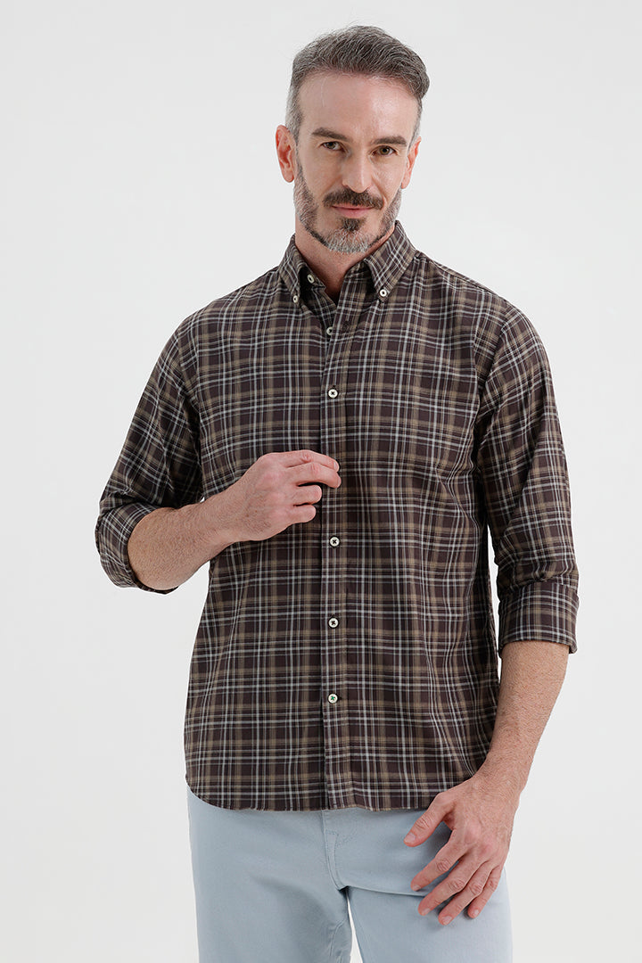 WALNUT BROWN COTTON CHECK SHIRT