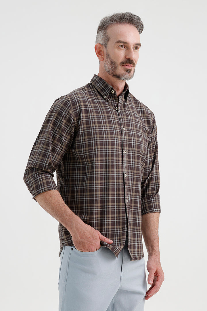 WALNUT BROWN COTTON CHECK SHIRT