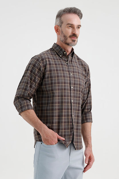 WALNUT BROWN COTTON CHECK SHIRT