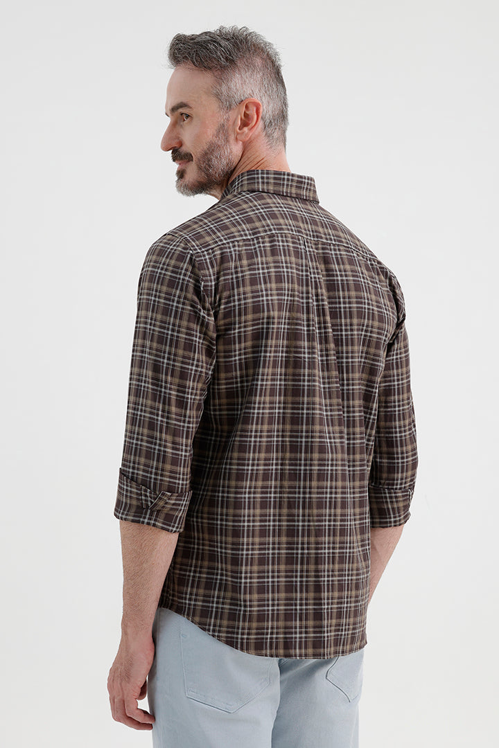 WALNUT BROWN COTTON CHECK SHIRT
