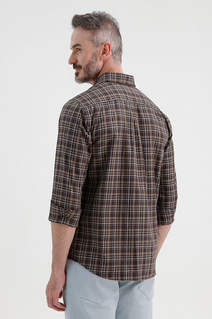 WALNUT BROWN COTTON CHECK SHIRT