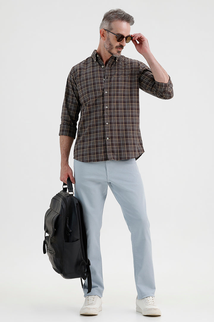 WALNUT BROWN COTTON CHECK SHIRT