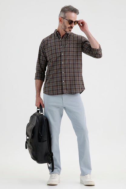 WALNUT BROWN COTTON CHECK SHIRT
