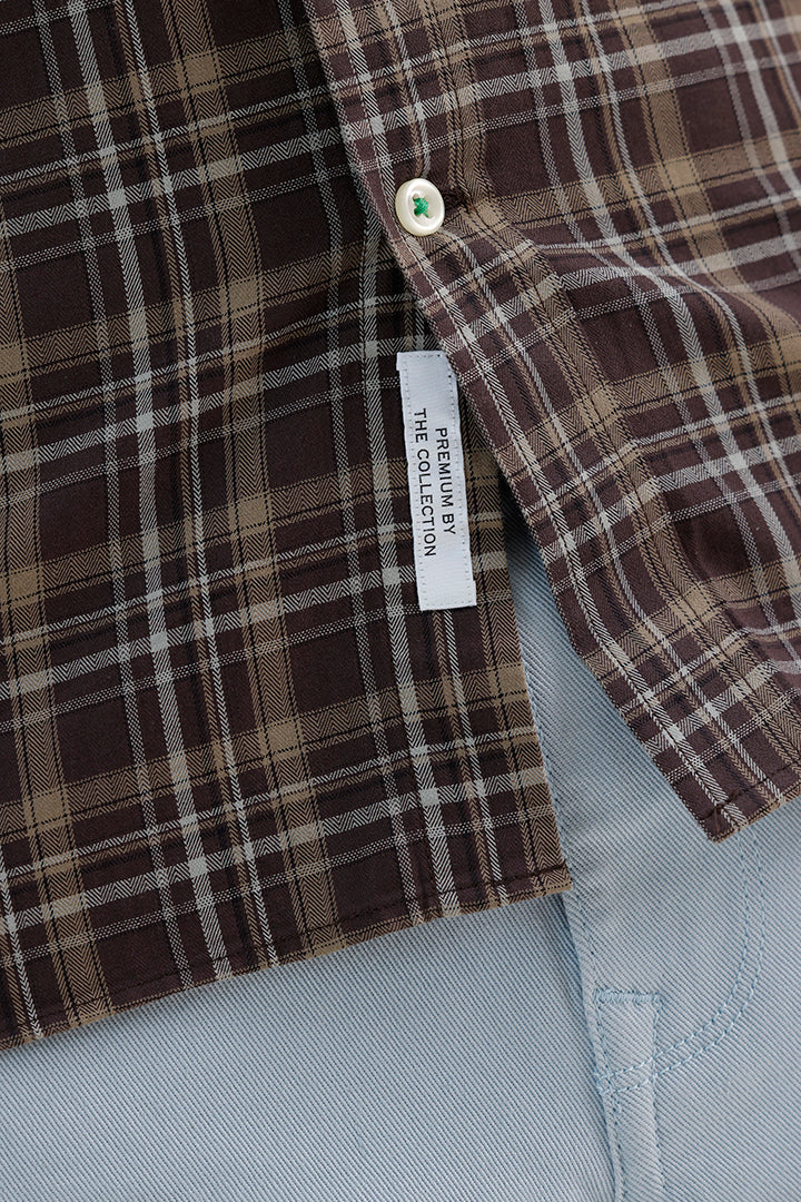 WALNUT BROWN COTTON CHECK SHIRT