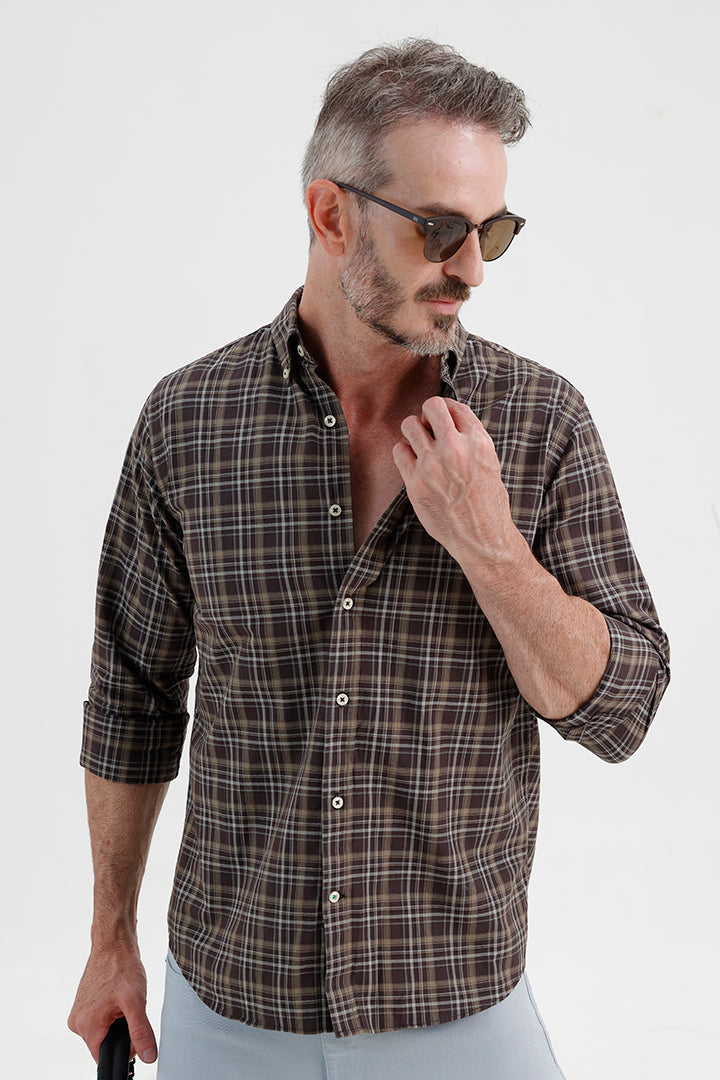 WALNUT BROWN COTTON CHECK SHIRT