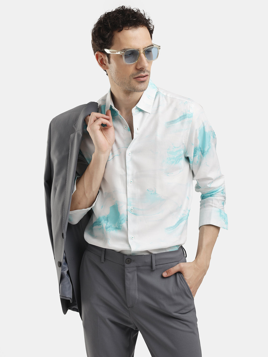 ABSTRACT AQUA PRINT SHIRT