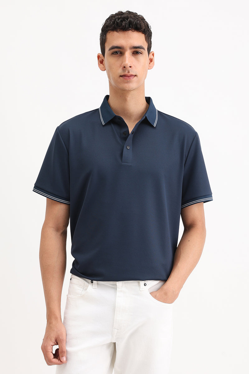 SLIM FIT CONTRAST COLLAR POLO T-SHIRT