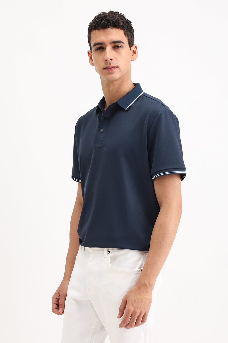 SLIM FIT CONTRAST COLLAR POLO T-SHIRT