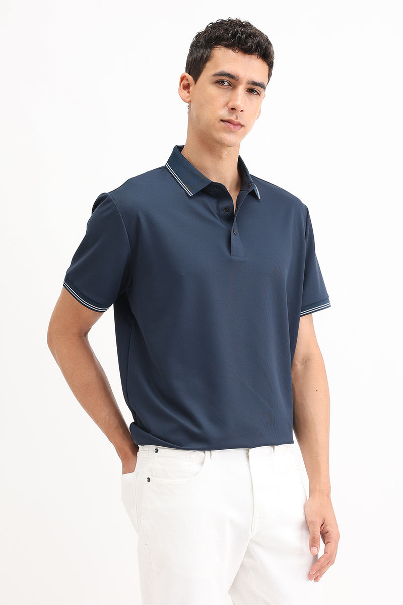 SLIM FIT CONTRAST COLLAR POLO T-SHIRT