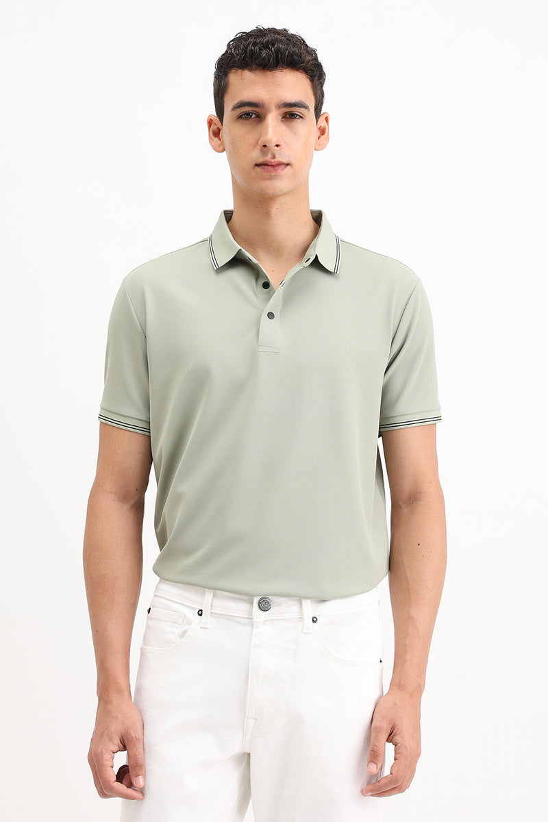 SLIM FIT CONTRAST COLLAR POLO T-SHIRT