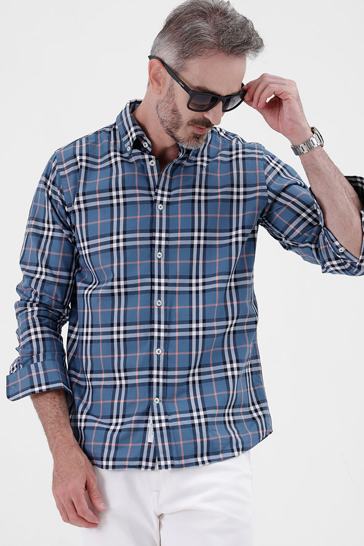 BLUE WHITE COTTON CHECK SHIRT