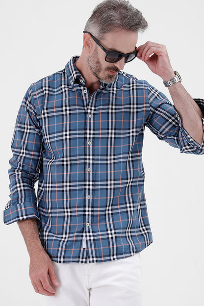 BLUE WHITE COTTON CHECK SHIRT
