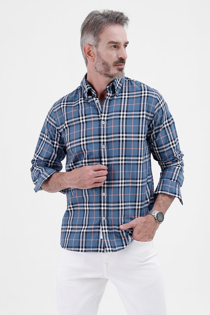 BLUE WHITE COTTON CHECK SHIRT