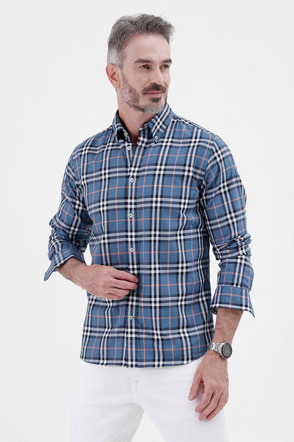 BLUE WHITE COTTON CHECK SHIRT