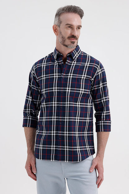 ROYAL BLUE COTTON CHECK SHIRT
