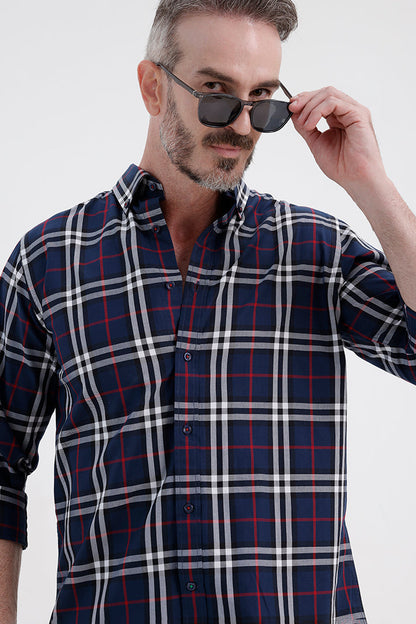 ROYAL BLUE COTTON CHECK SHIRT